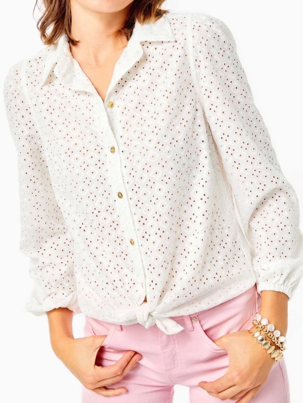 NWT Lilly Pulitzer Sea Breeze Eyelet Button Down Shirt Sz L